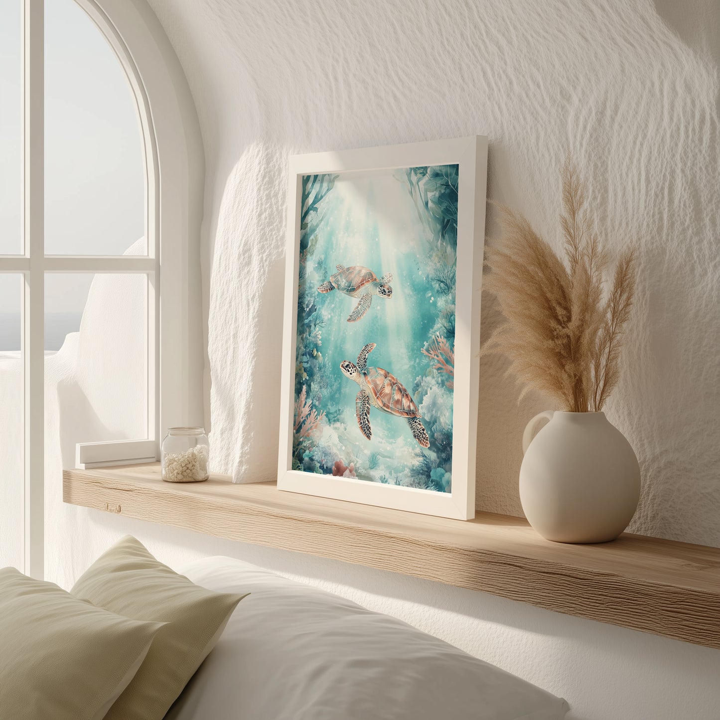 Sunlit Sea Turtles Underwater Print