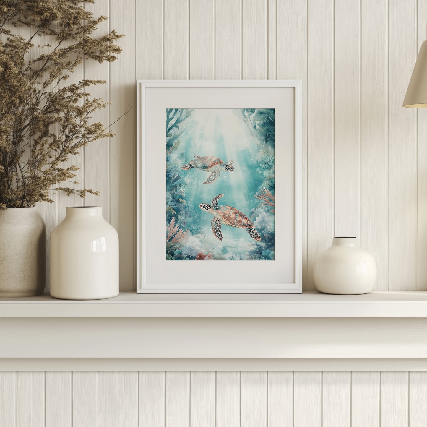 Sunlit Sea Turtles Underwater Print