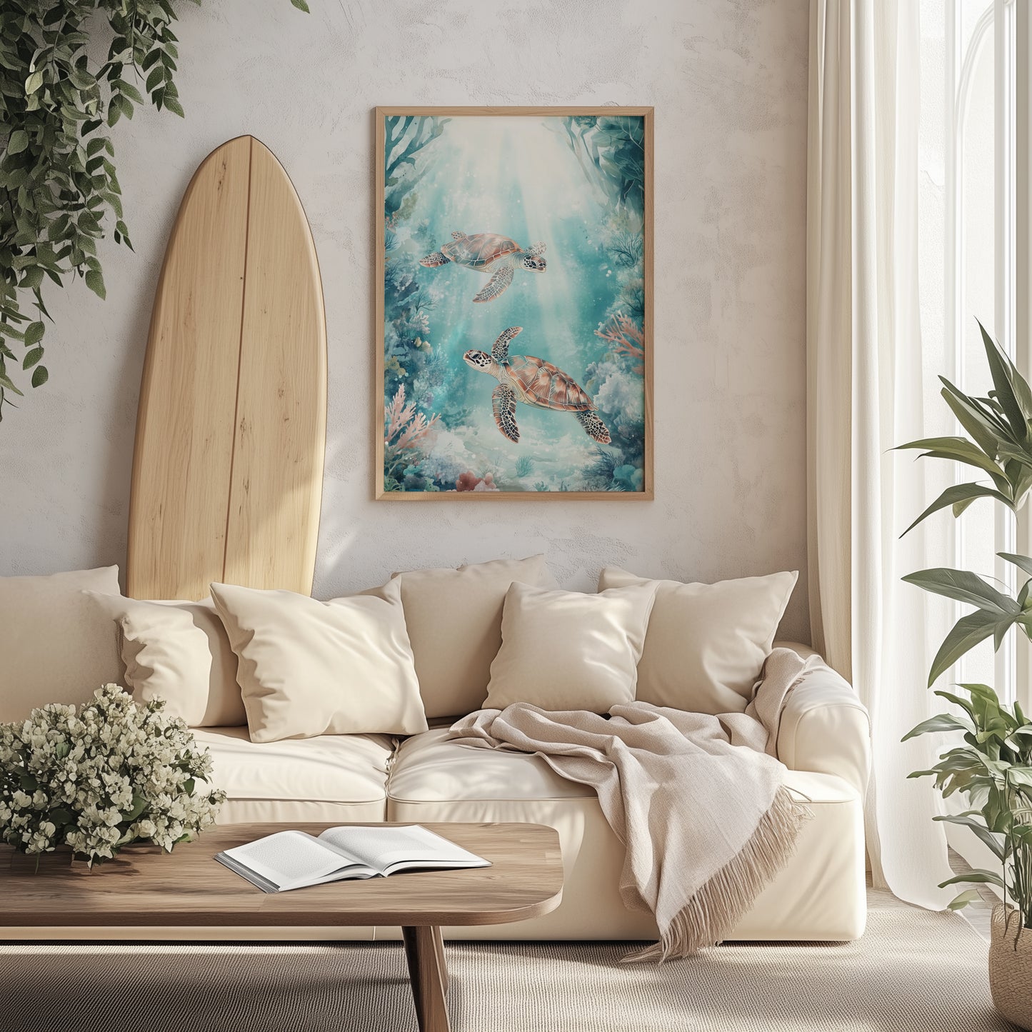 Sunlit Sea Turtles Underwater Print