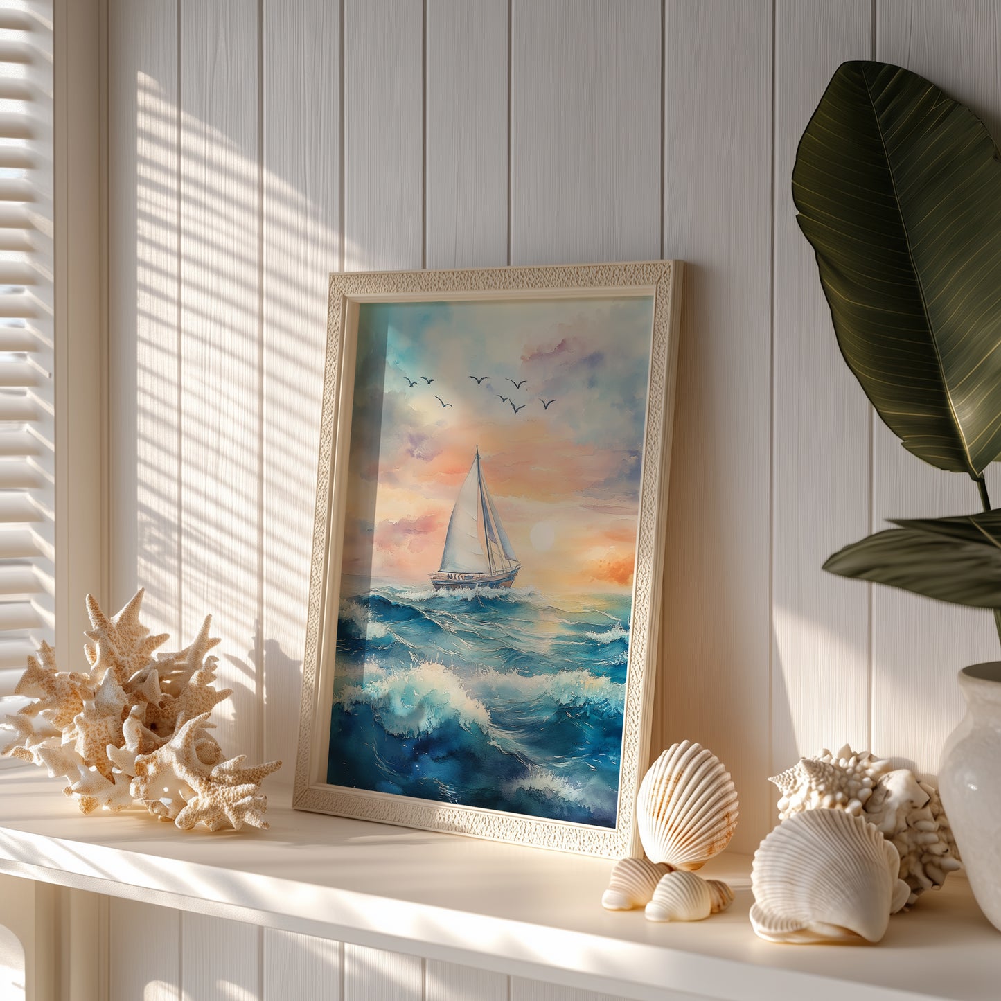 Sailboat at Sunset Watercolour Print