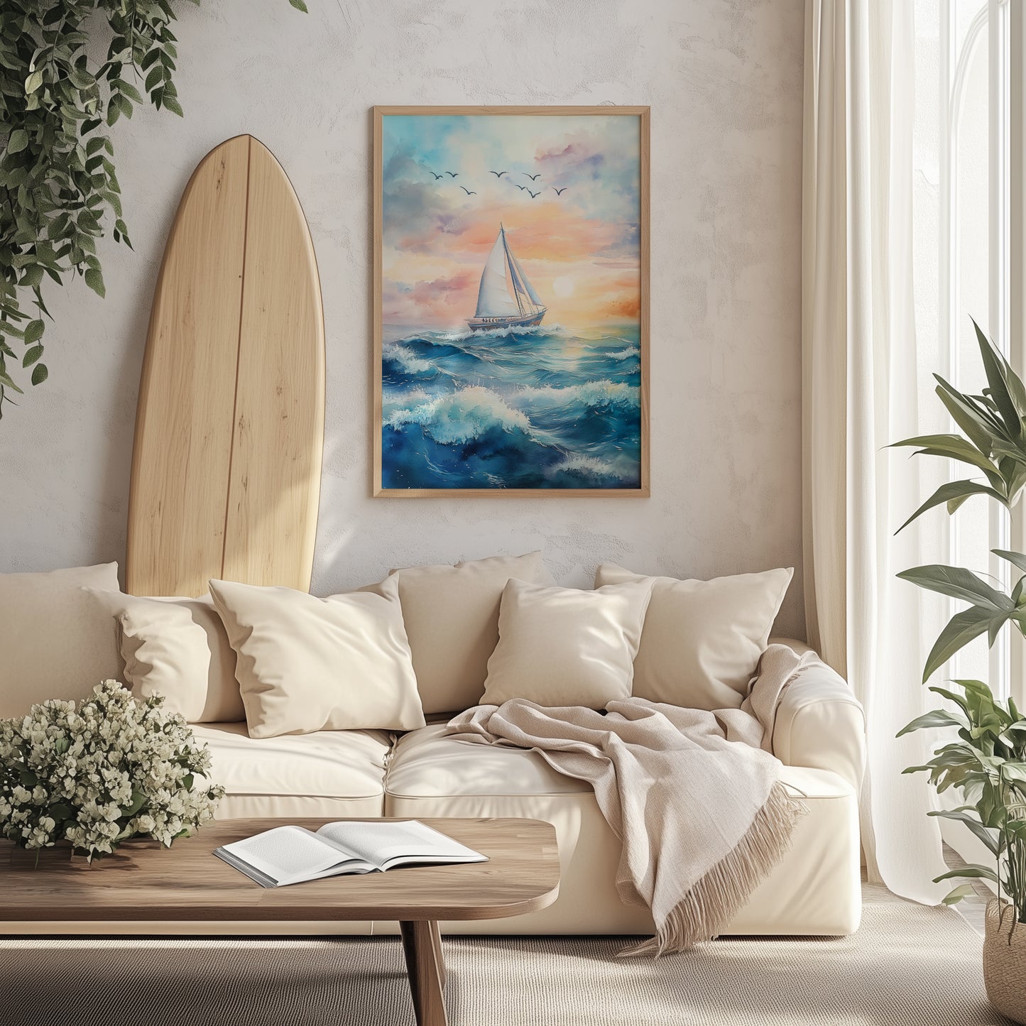Sailboat at Sunset Watercolour Print