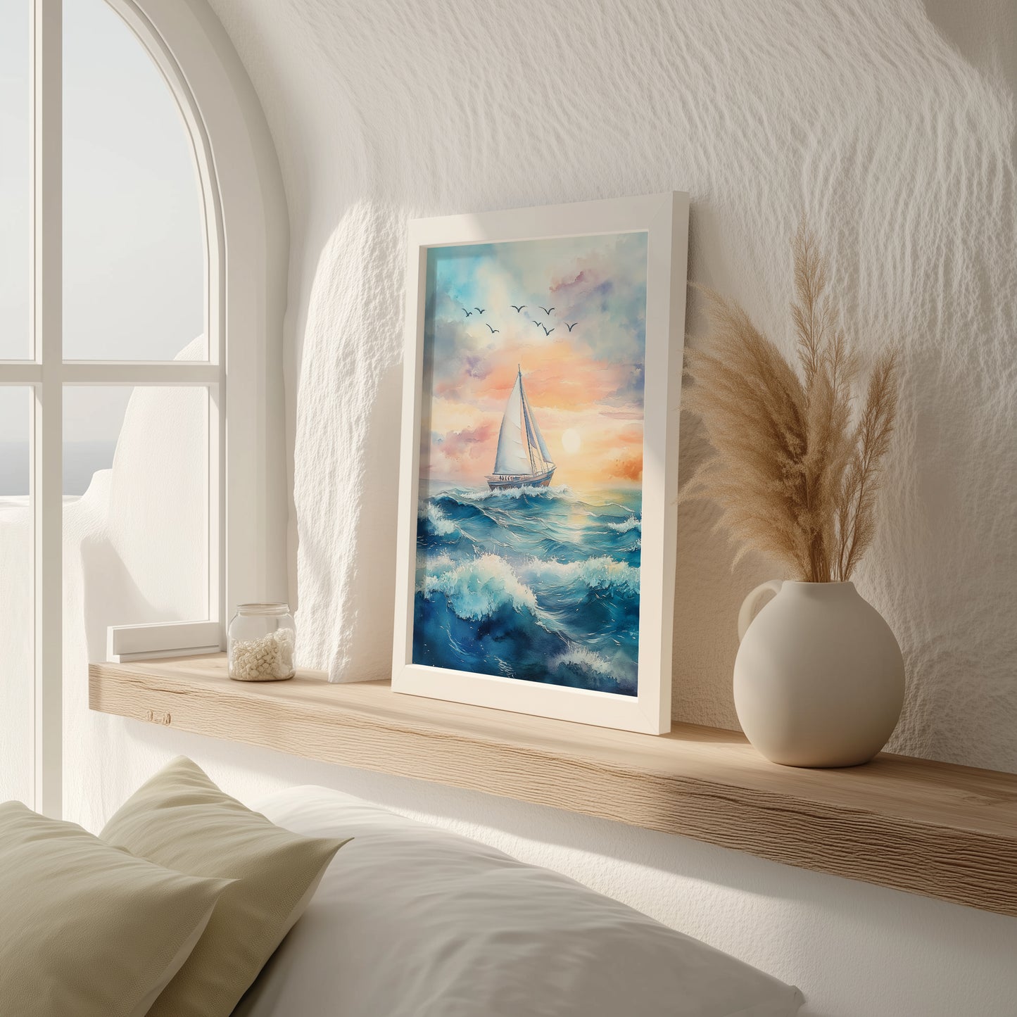 Sailboat at Sunset Watercolour Print