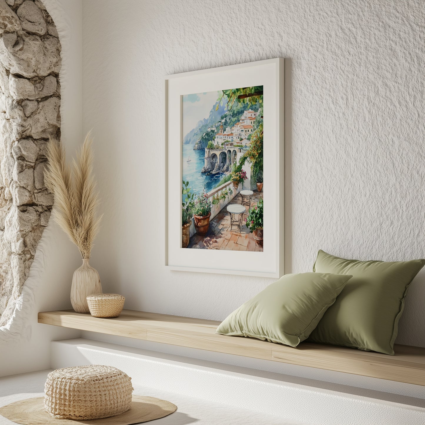 Amalfi Coast Terrace Watercolour Print