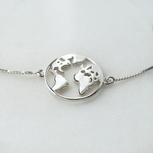 Sterling Silver World Map Bracelet