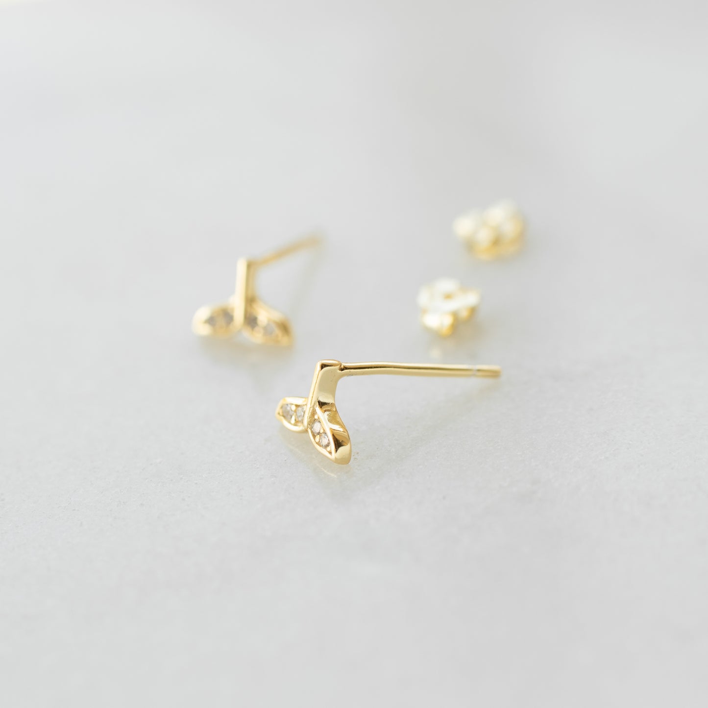 Tiny Whale Tail Stud Earrings