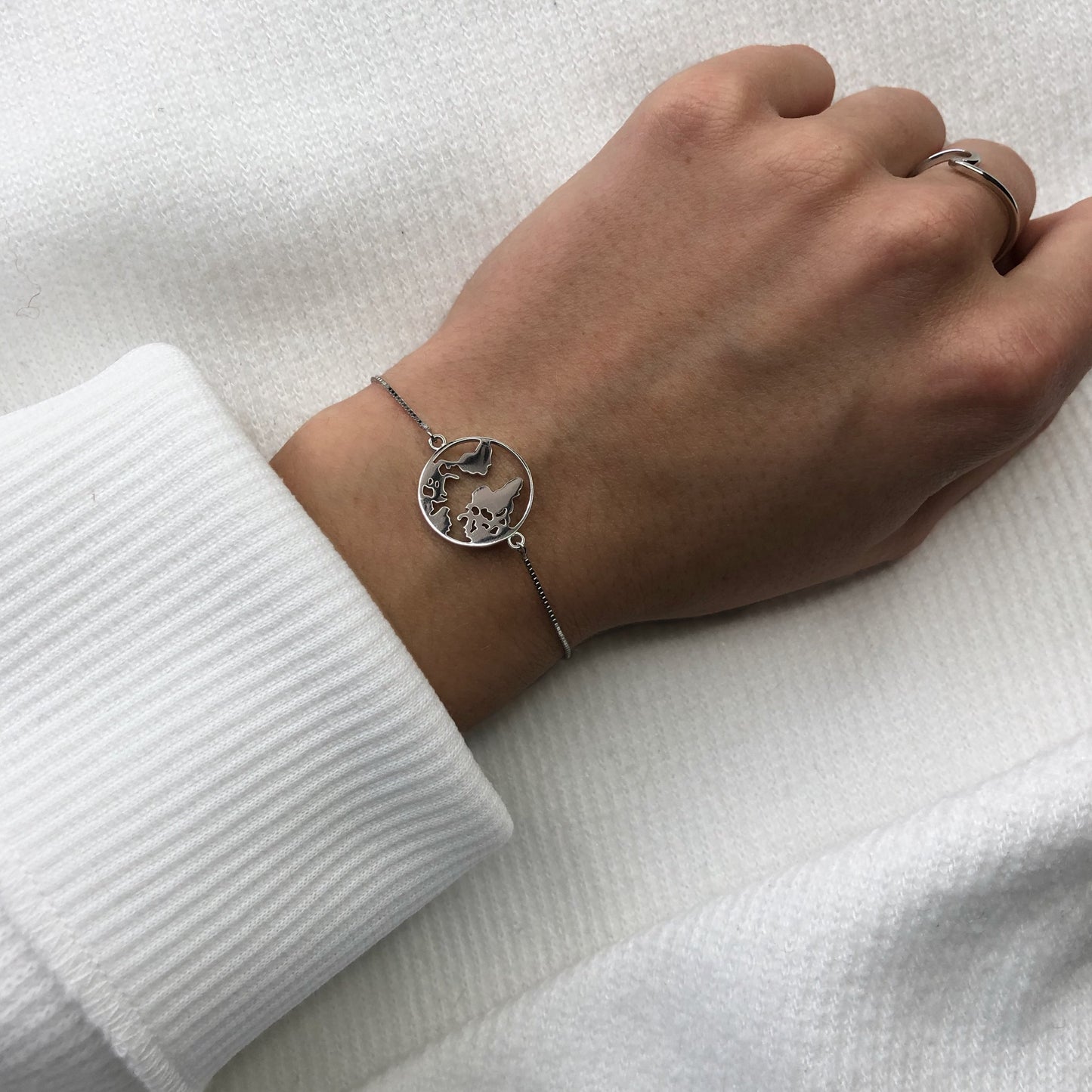 Sterling Silver World Map Bracelet