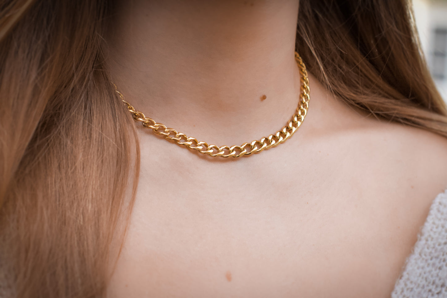 Thick Gold Curb Chain Necklace