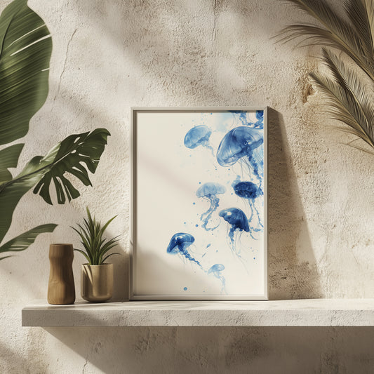 Blue Jellyfish Watercolour Print