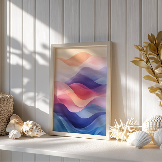 Abstract Sunset Waves Watercolour Print