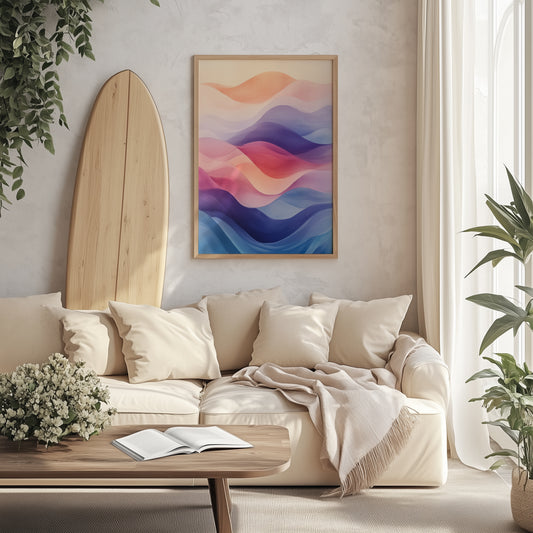 Abstract Sunset Waves Watercolour Print