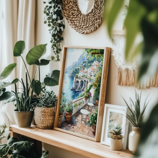 Amalfi Coast Terrace Watercolour Print