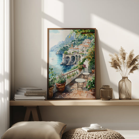 Amalfi Coast Terrace Watercolour Print