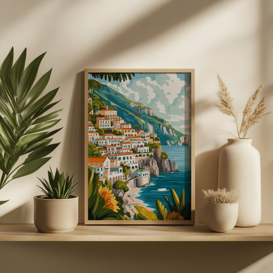 Vibrant Amalfi Coast Cliffside Print