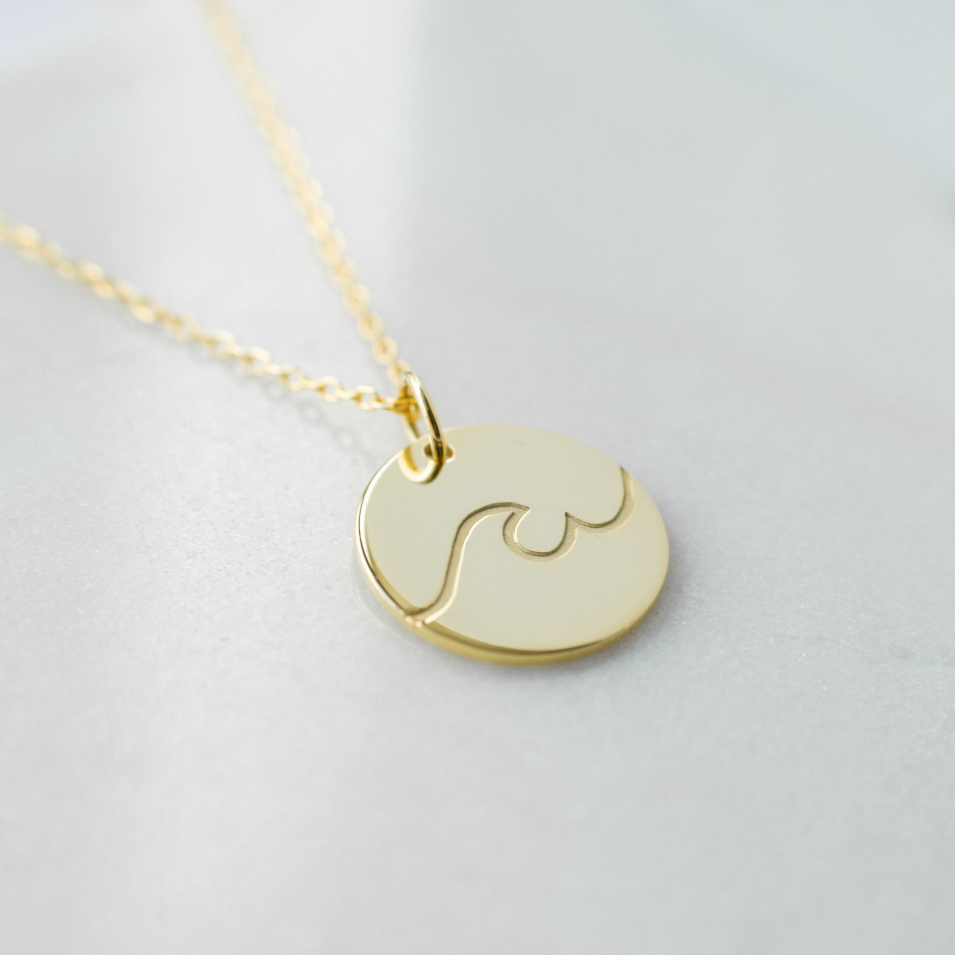14K Gold plated engraved wave necklace