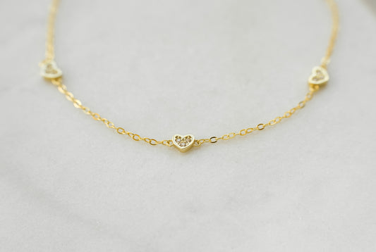 Dainty Gold Triple Heart Bracelet