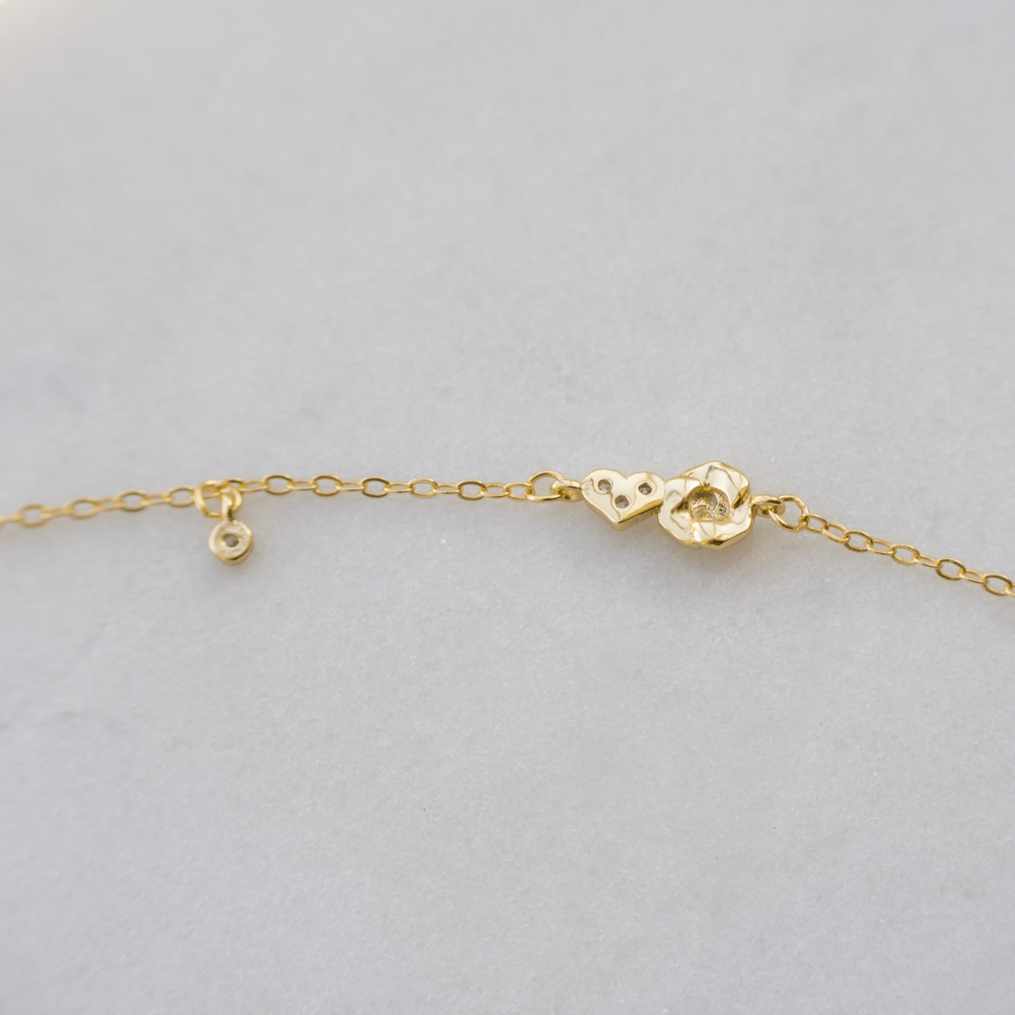 Dainty Gold Rose & Heart Bracelet