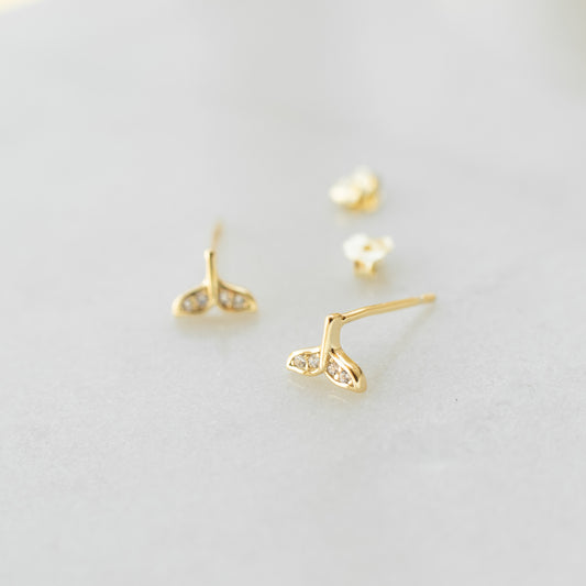 Tiny Whale Tail Stud Earrings