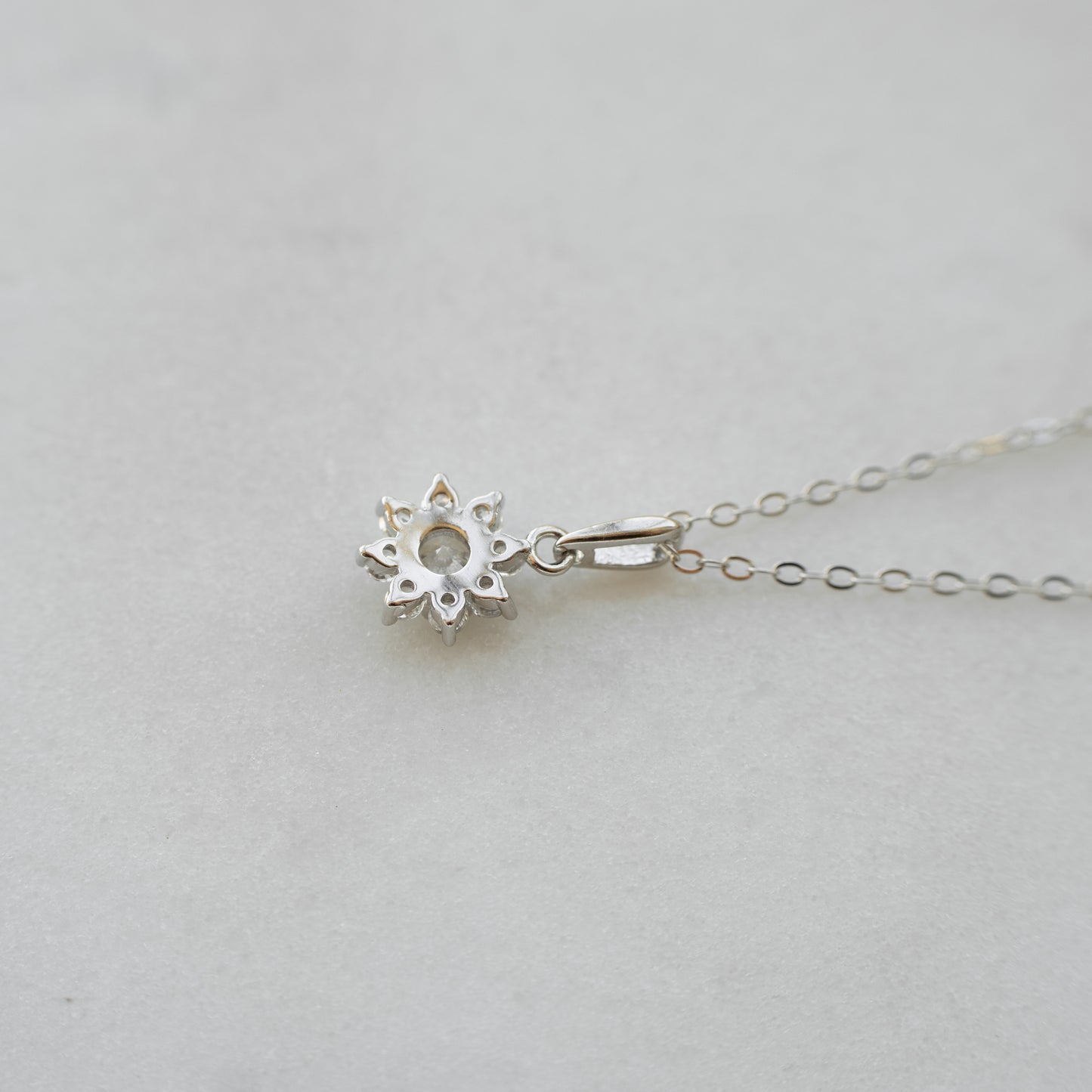 Dainty Silver Cubic Zirconia Flower Necklace
