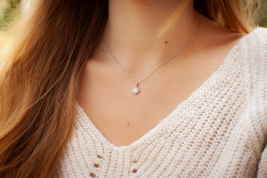 Dainty Silver Cubic Zirconia Flower Necklace