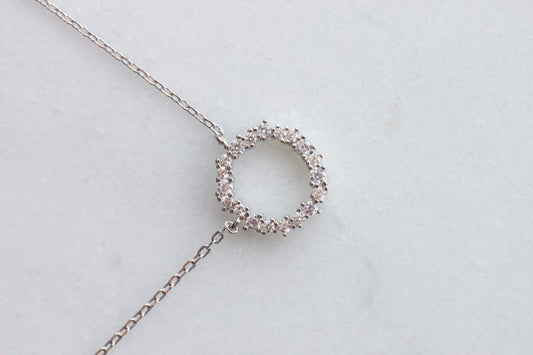 Silver Cubic Zirconia Circle Necklace