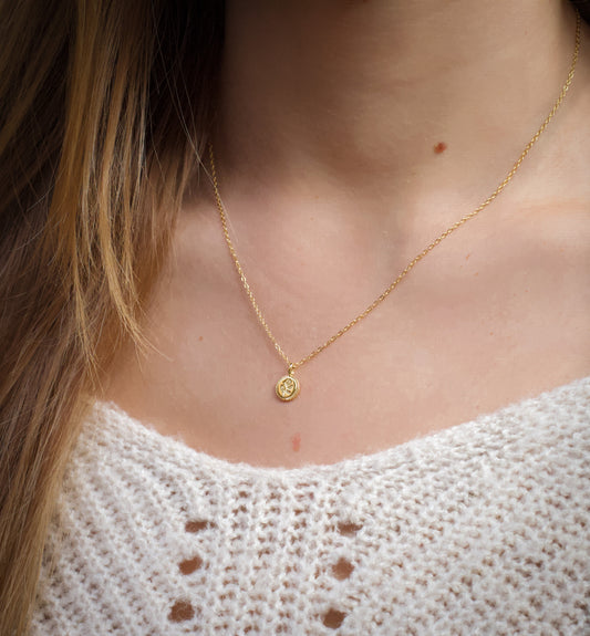 Tiny Flower Disk Pendant Necklace