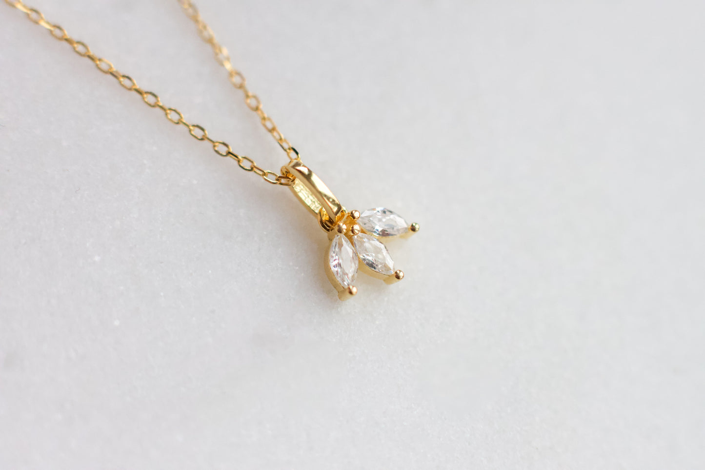 Tiny Three Leaf Gold Pendant Necklace