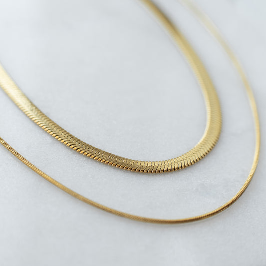 Layered herringbone & snake chain necklace
