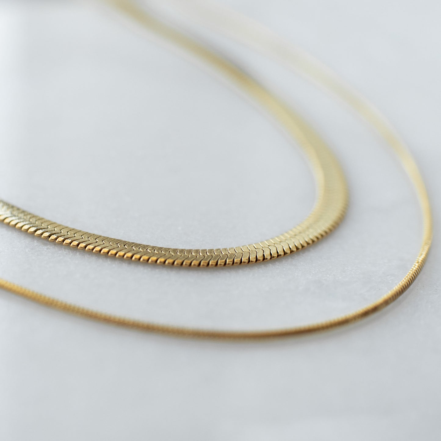 Layered herringbone & snake chain necklace